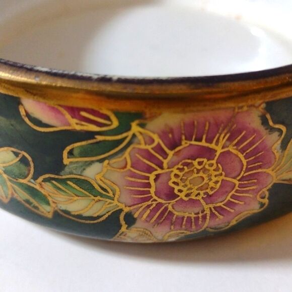 Vintage Chinese Hand-Painted Cloisonne Porcelain Trinket Dish with Lid - Picture 7 of 8